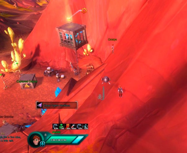 I analyzed the blue crystals at the left to get a jump buff to reach the hidden stash.